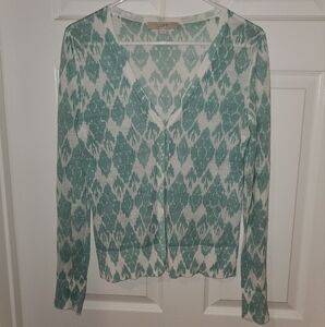 Soft + Lightweight Ann Taylor Loft Light Blue/Green + White Cardigan (Size M)